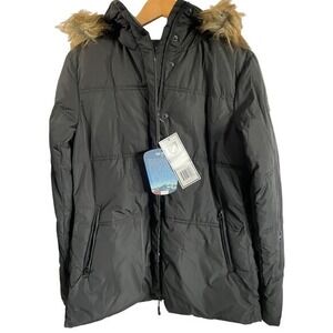 Chamonix Womens Medium Parka Black Puffy Faux Fur Hood New